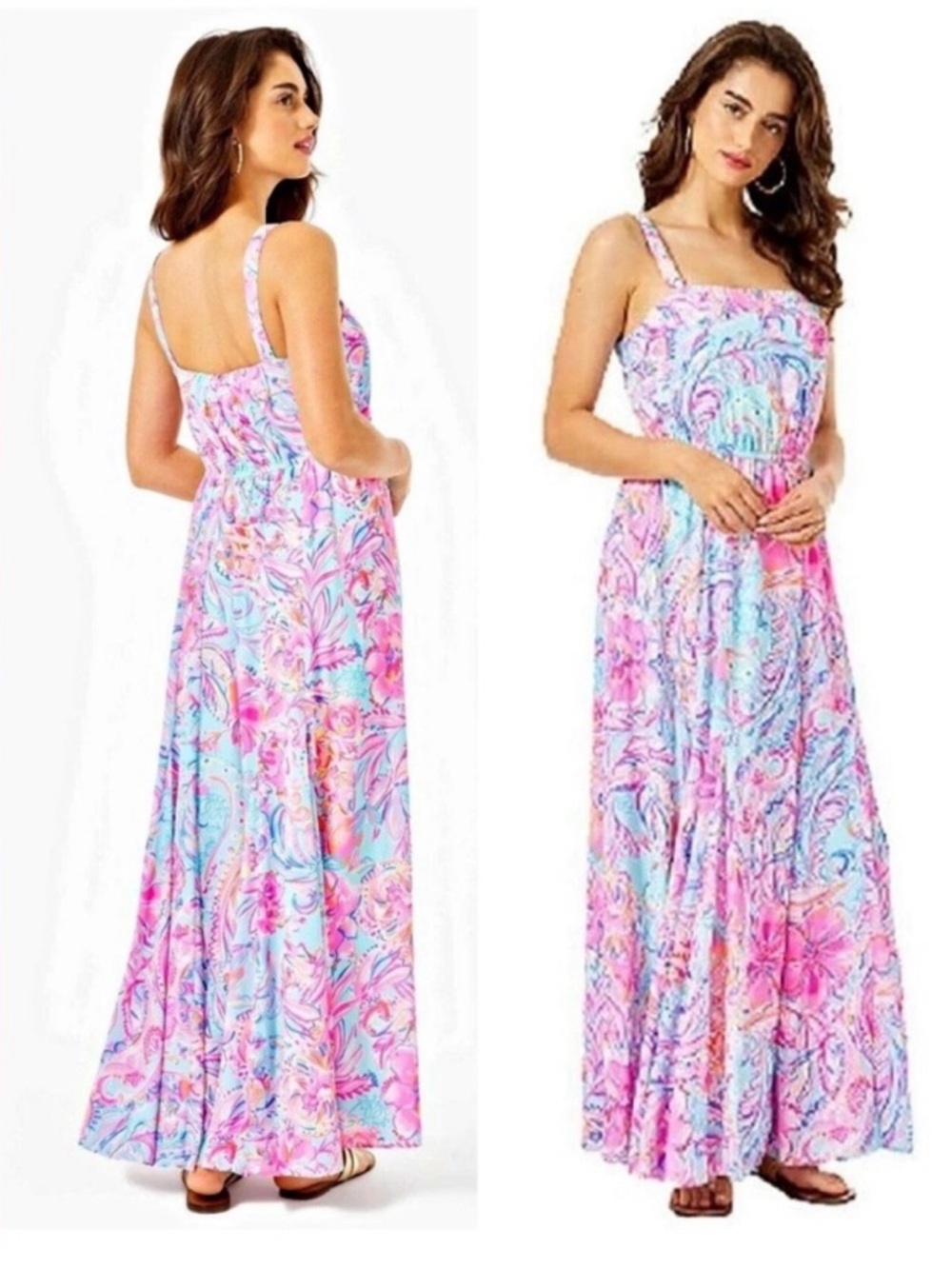 Worn 1x  L Lilly Pulitzer CoCo Lizette Vibrant Pink and Blue Maxi Dress SFH